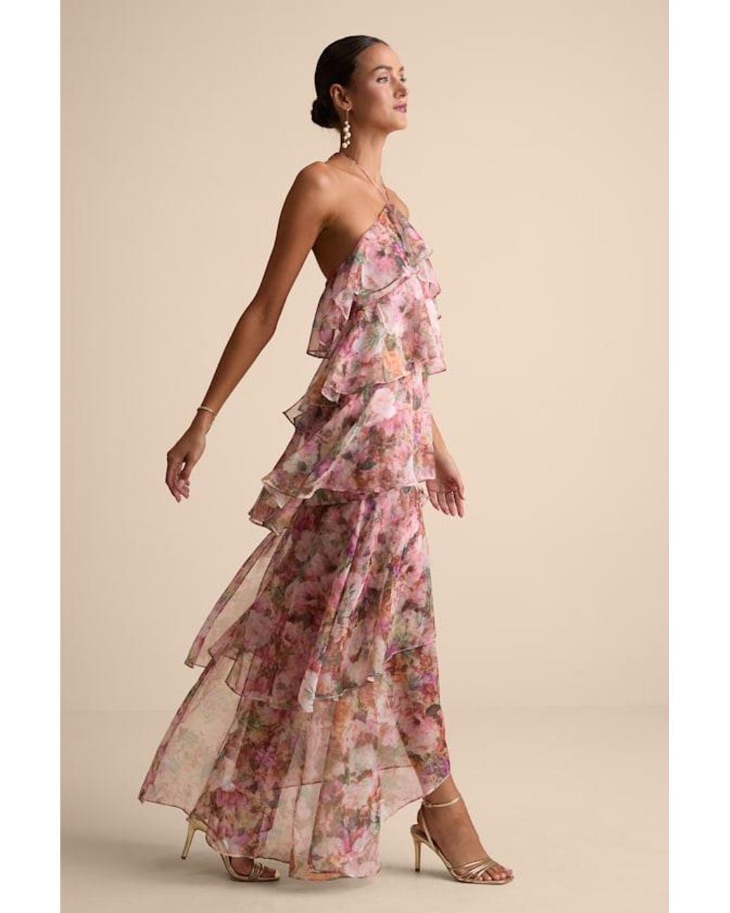 Lulus Green Melody Floral Tiered Halter Maxi Dress