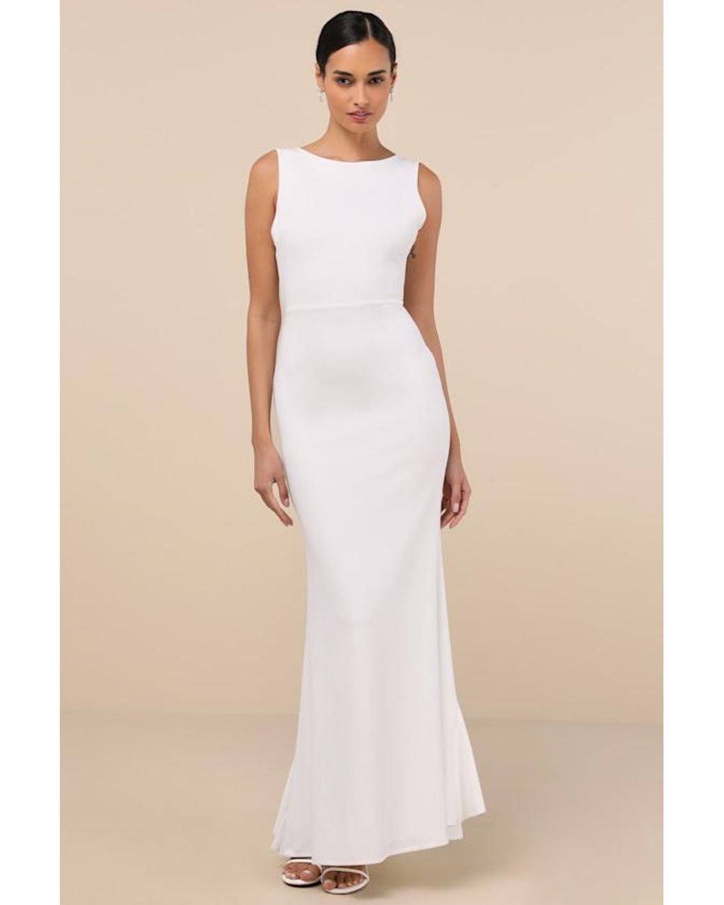 Lulus Natural Exquisite Refinement Backless Bow Ruffled Maxi Dress