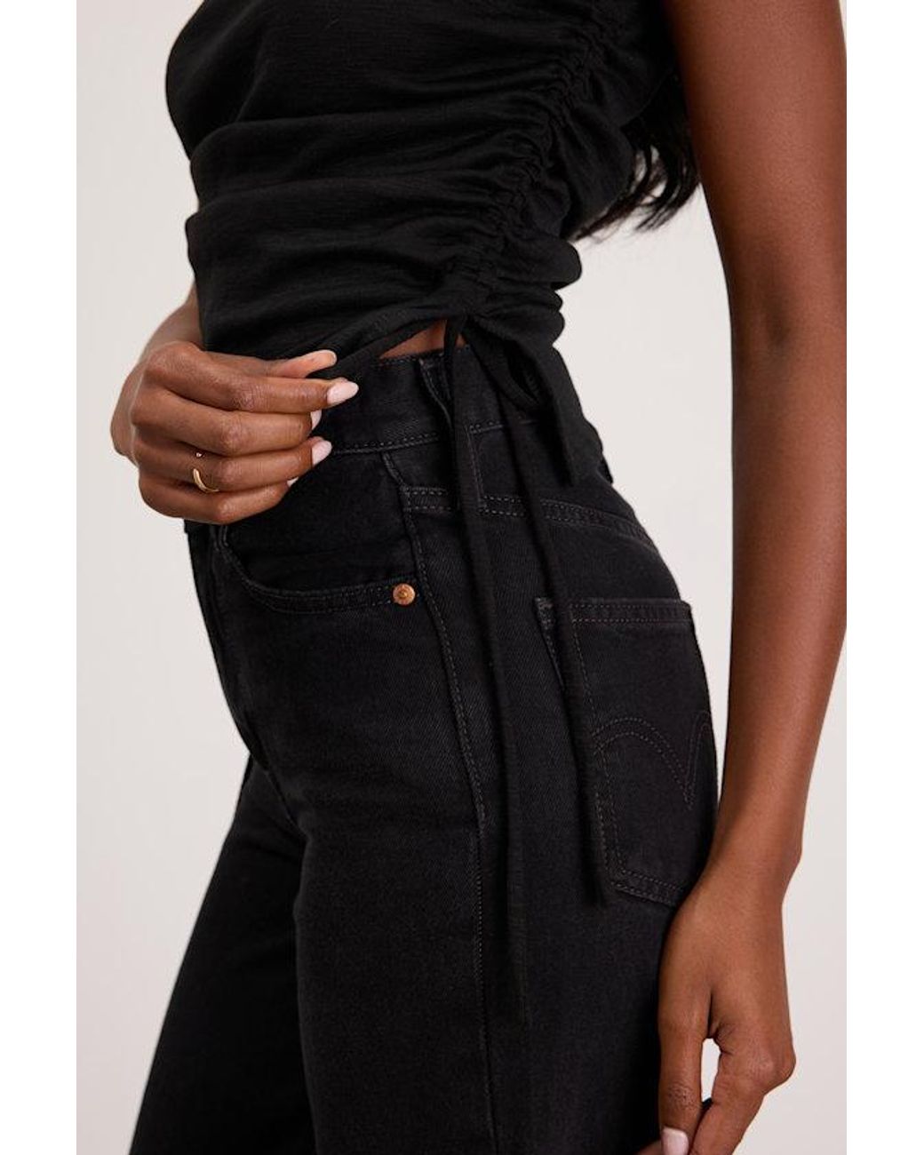 Lulus Black Sweet Forever Burnout Ruched Short Sleeve Tee