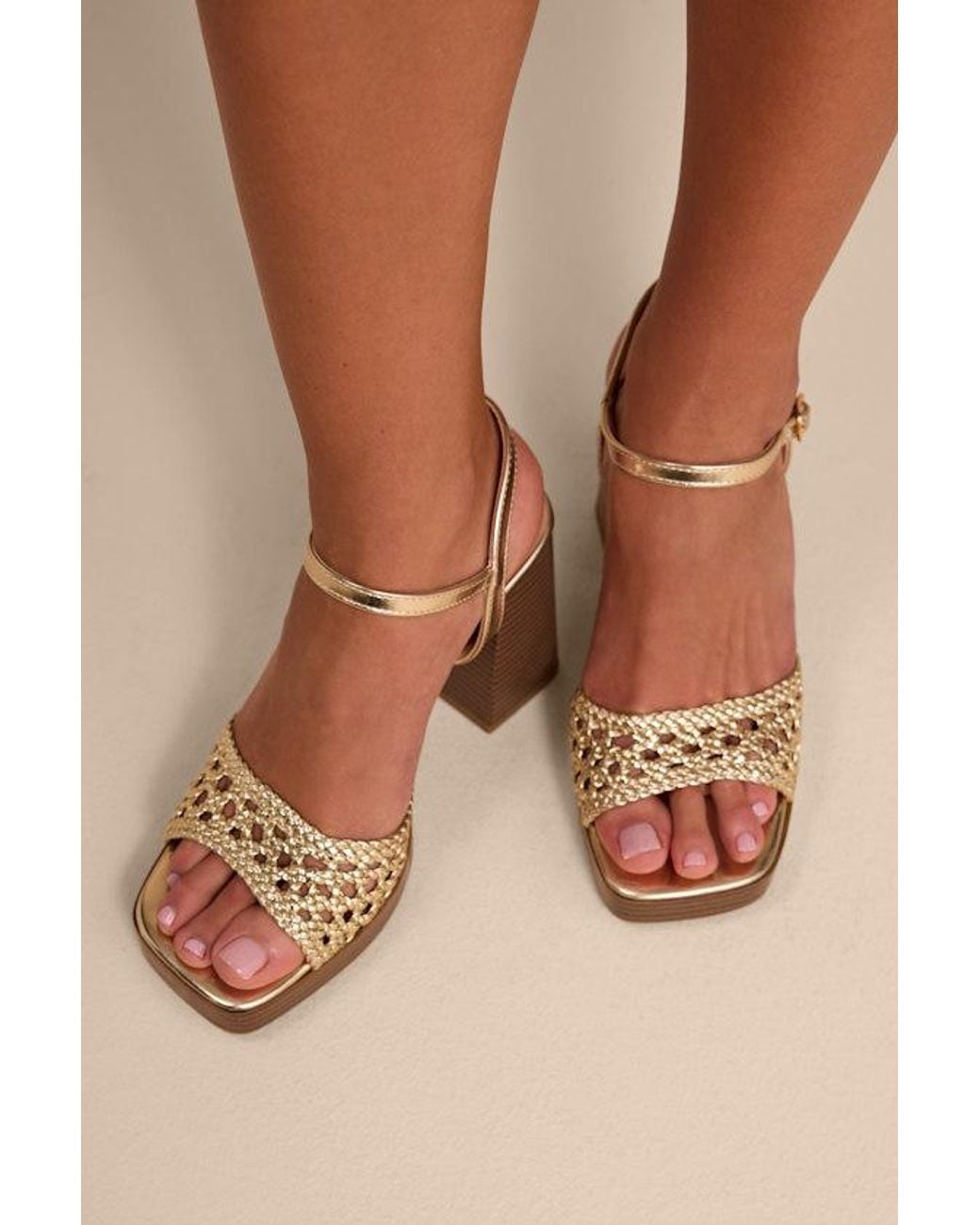 Lulus Natural Kemma Woven Platform Ankle Strap Sandals