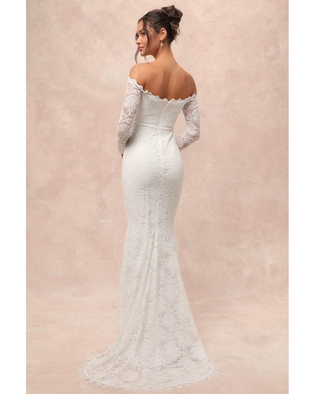 Lulus Natural Beloved Promise Lace Off-The-Shoulder Mermaid Maxi Dress