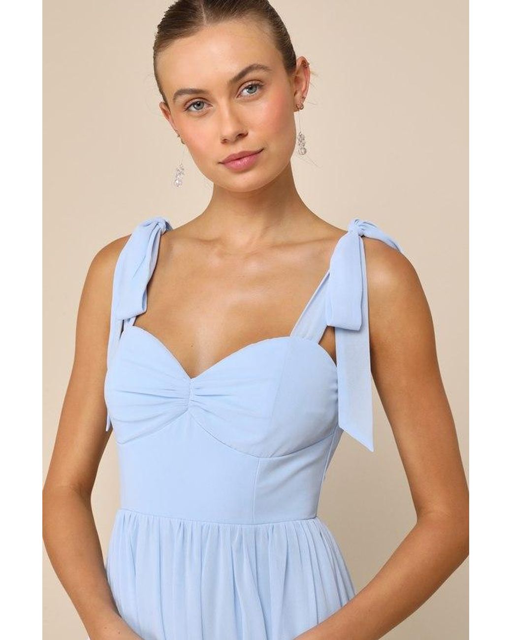 Lulus Blue Radiant Charisma Chiffon Ruched Tie-Strap Maxi Dress
