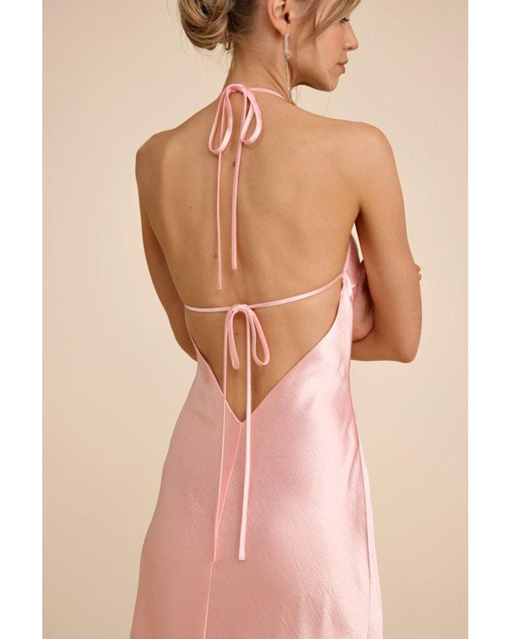 Lulus Pink Magnificence Satin Backless Halter Maxi Dress