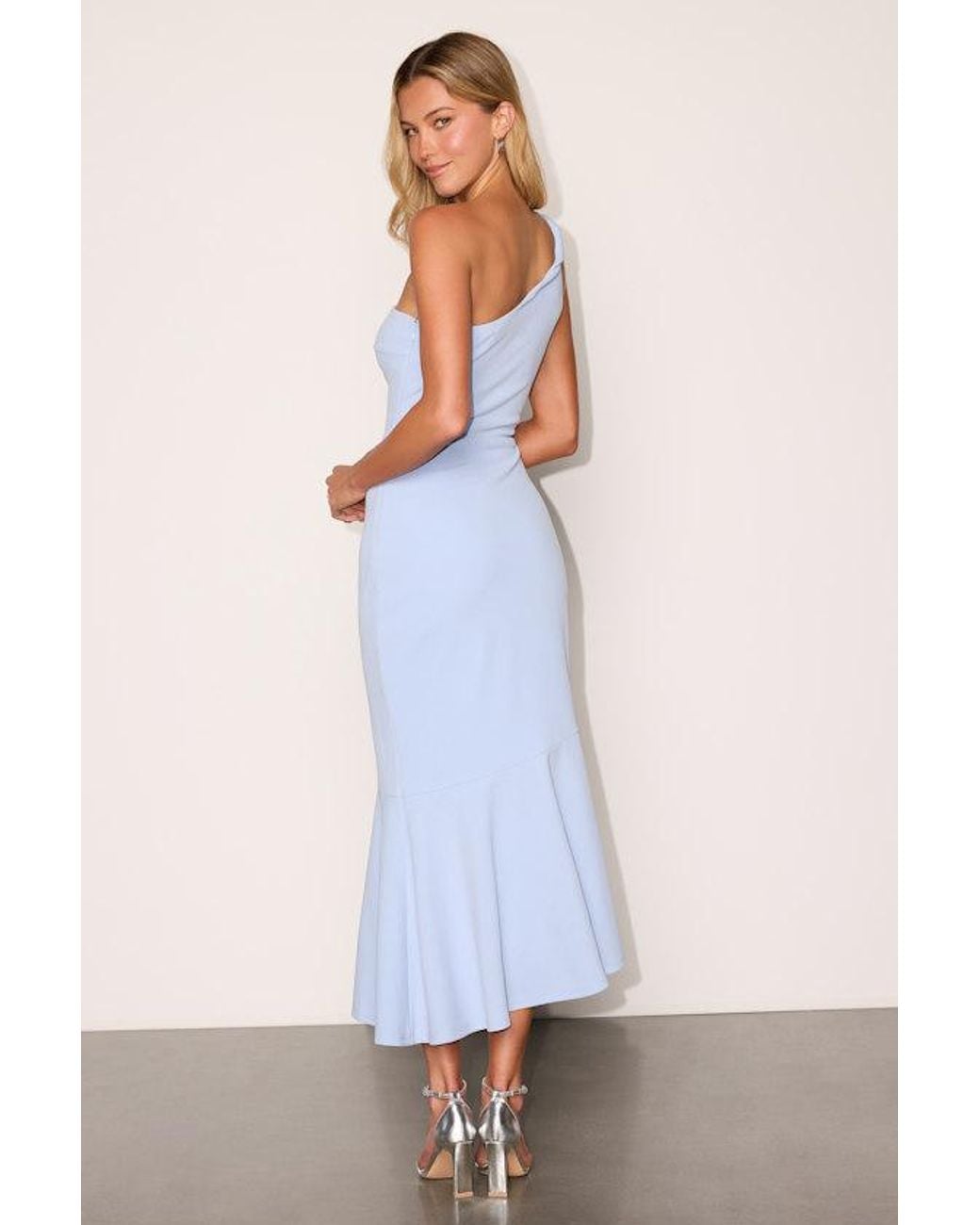 Lulus White Bianca One-Shoulder Trumpet Midi Dress