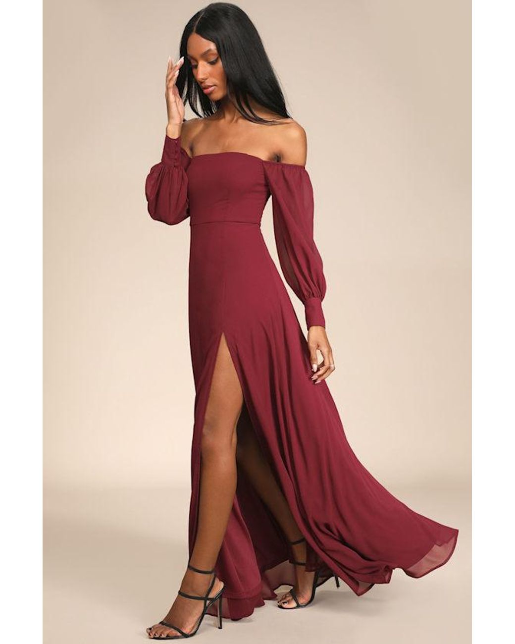Lulus Red Feel The Romance Off-The-Shoulder Maxi Dress