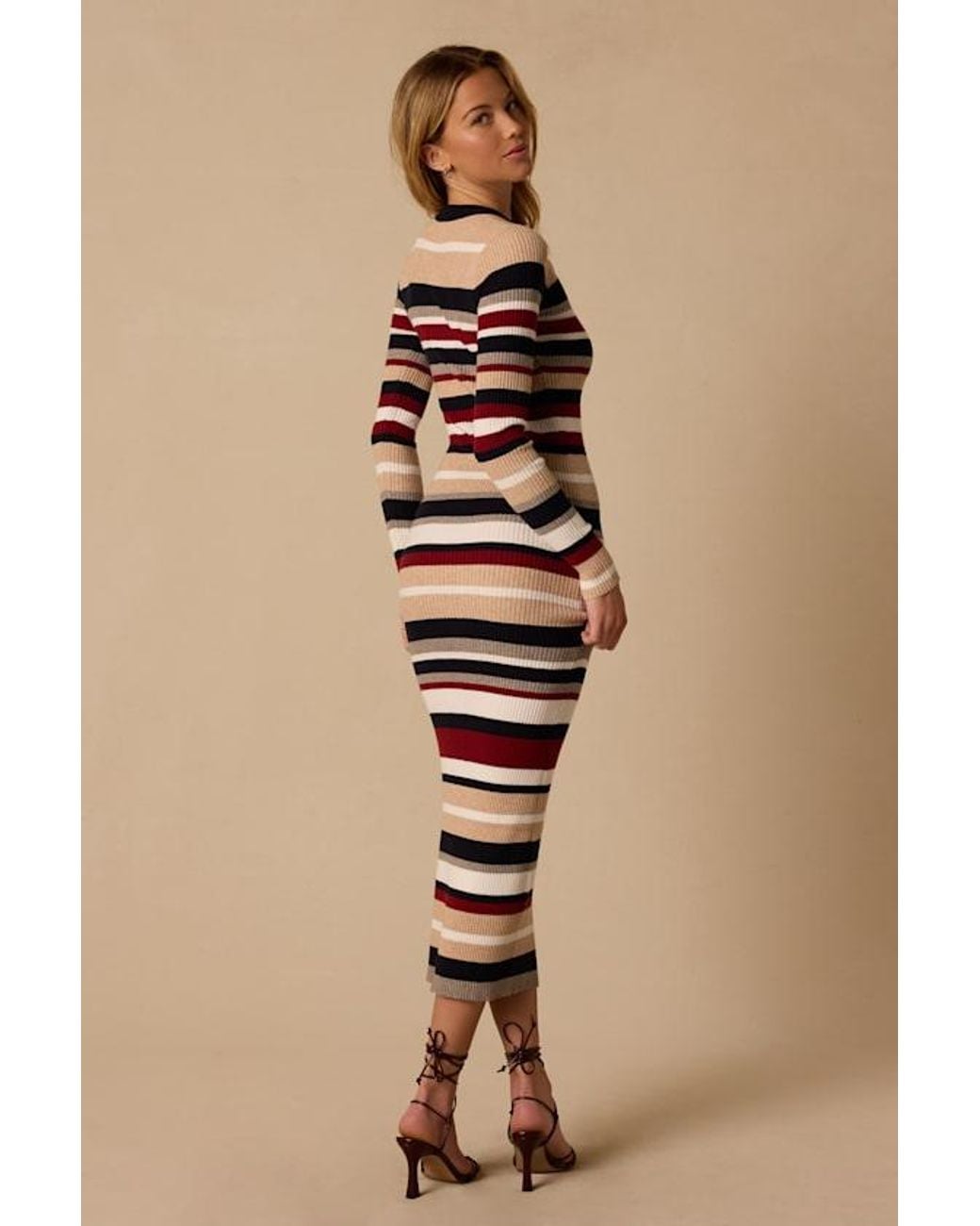 Lulus Natural Drew Multi Stripe Sweater Dress