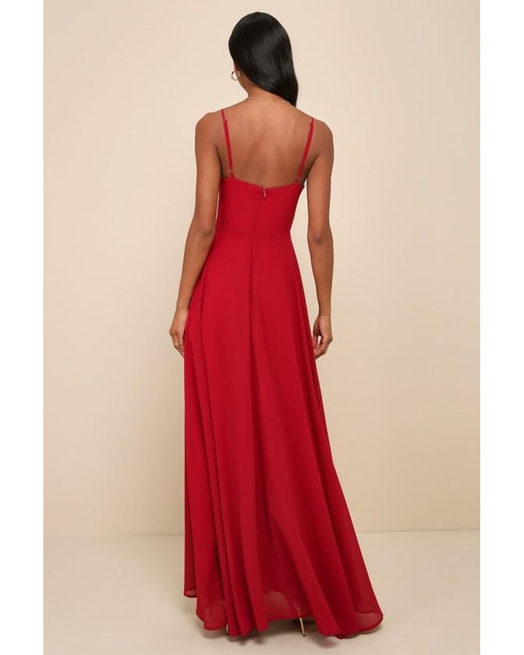 Lulus Red Cause For Commotion Pleated Bustier Maxi Dress