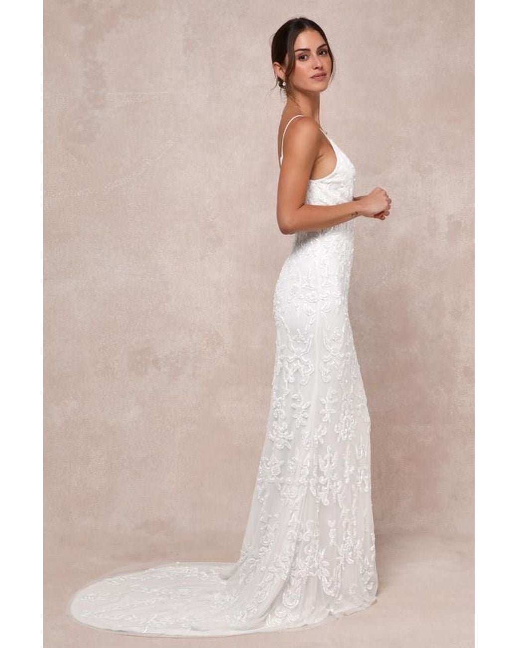 Lulus Natural Everlasting Passion Sequin Beaded Backless Maxi Dress