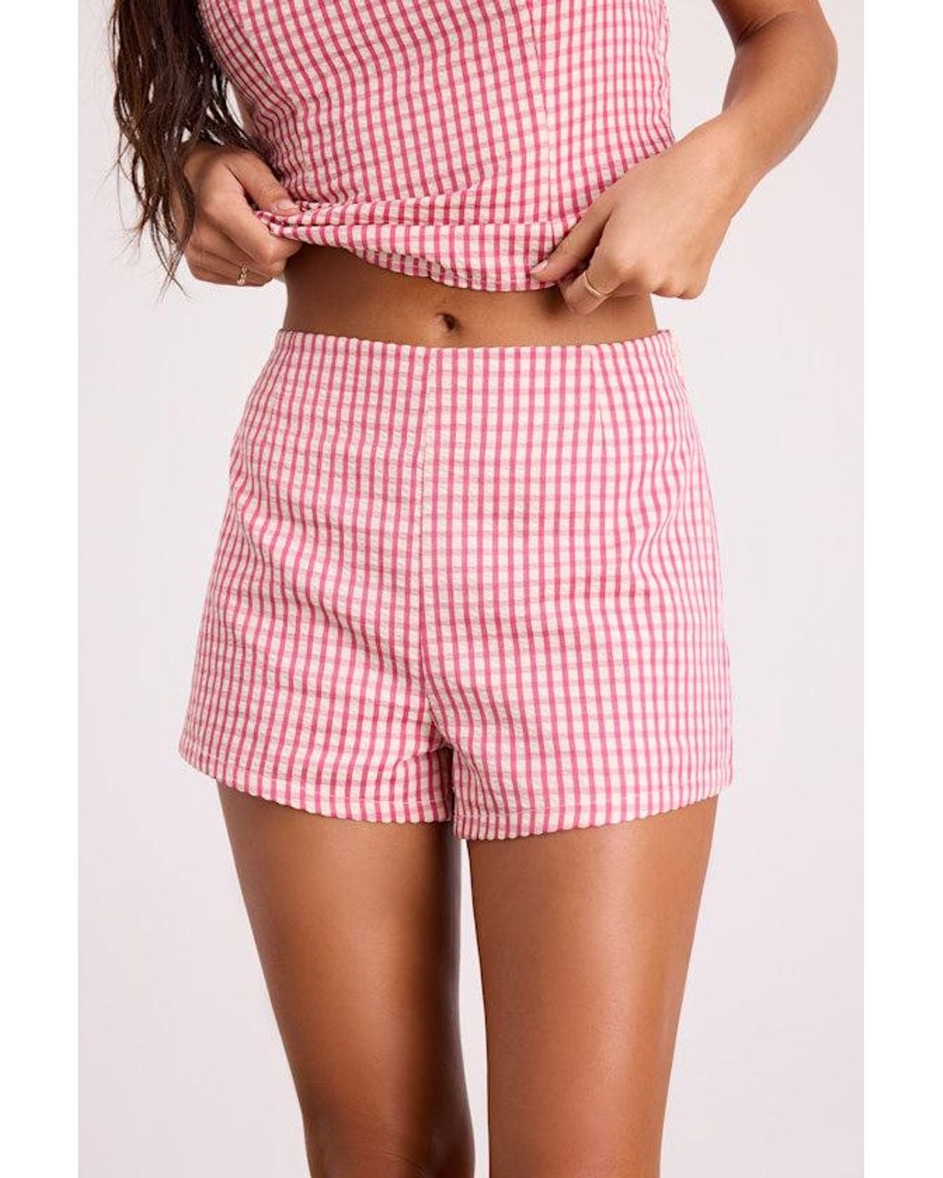 Lulus Pink Harmony Gingham High-Rise Shorts