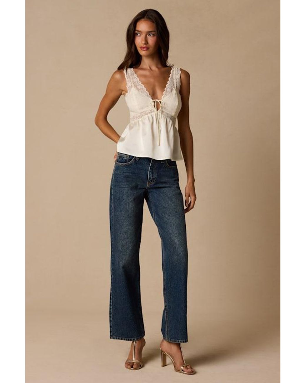 Lulus Blue Ynez Satin Lace Babydoll Tank Top