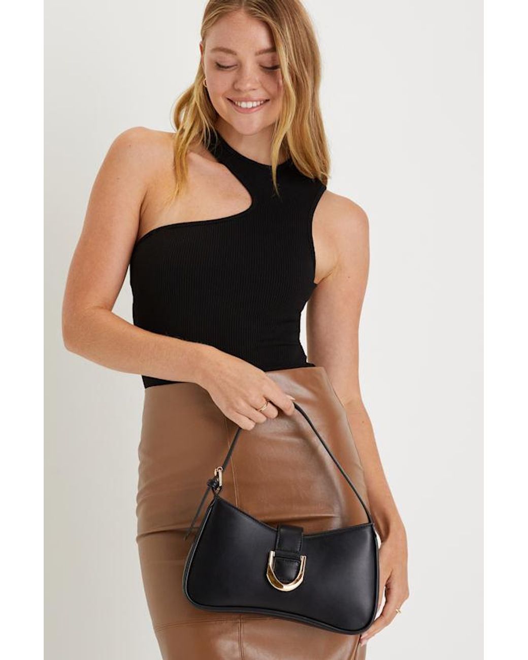 Lulus White Oh-So Chic Buckle Shoulder Bag