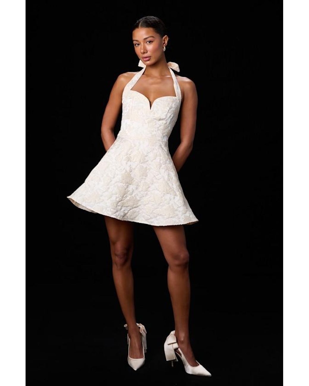 Lulus White Dina Floral Jacquard Halter Mini Dress
