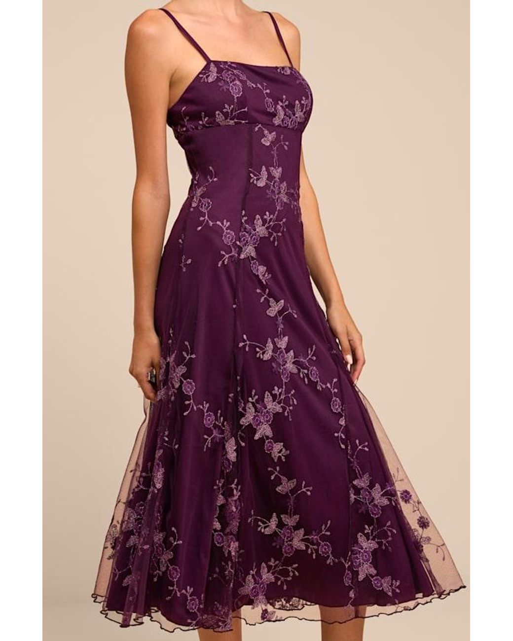Lulus Purple Sandia Plum Floral Embroidered Midi Dress