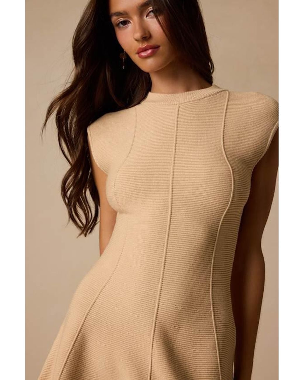 Lulus Natural Kary Cap Sleeve Sweater Mini Dress