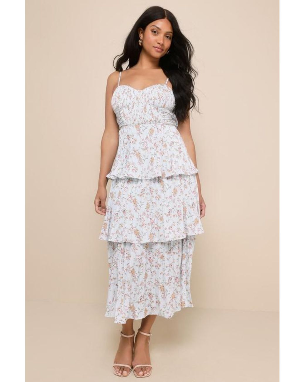 open lace back dress Dusty Pink Floral Bustier Maxi Dress - Romantic Dresses main image 1