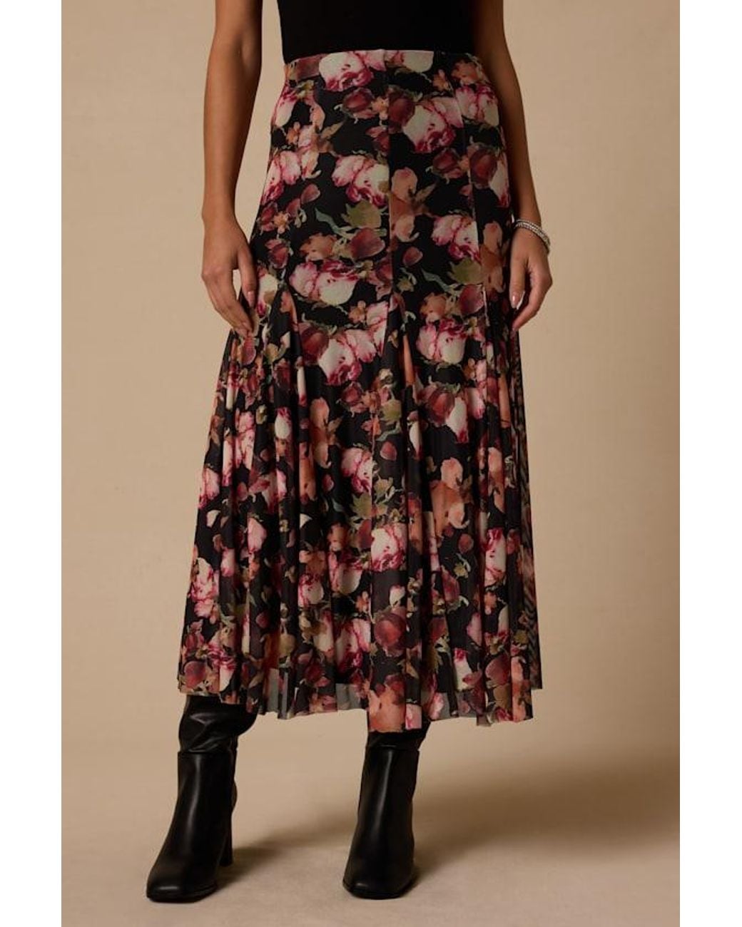 Lulus Brown Sookie Floral Midi Skirt
