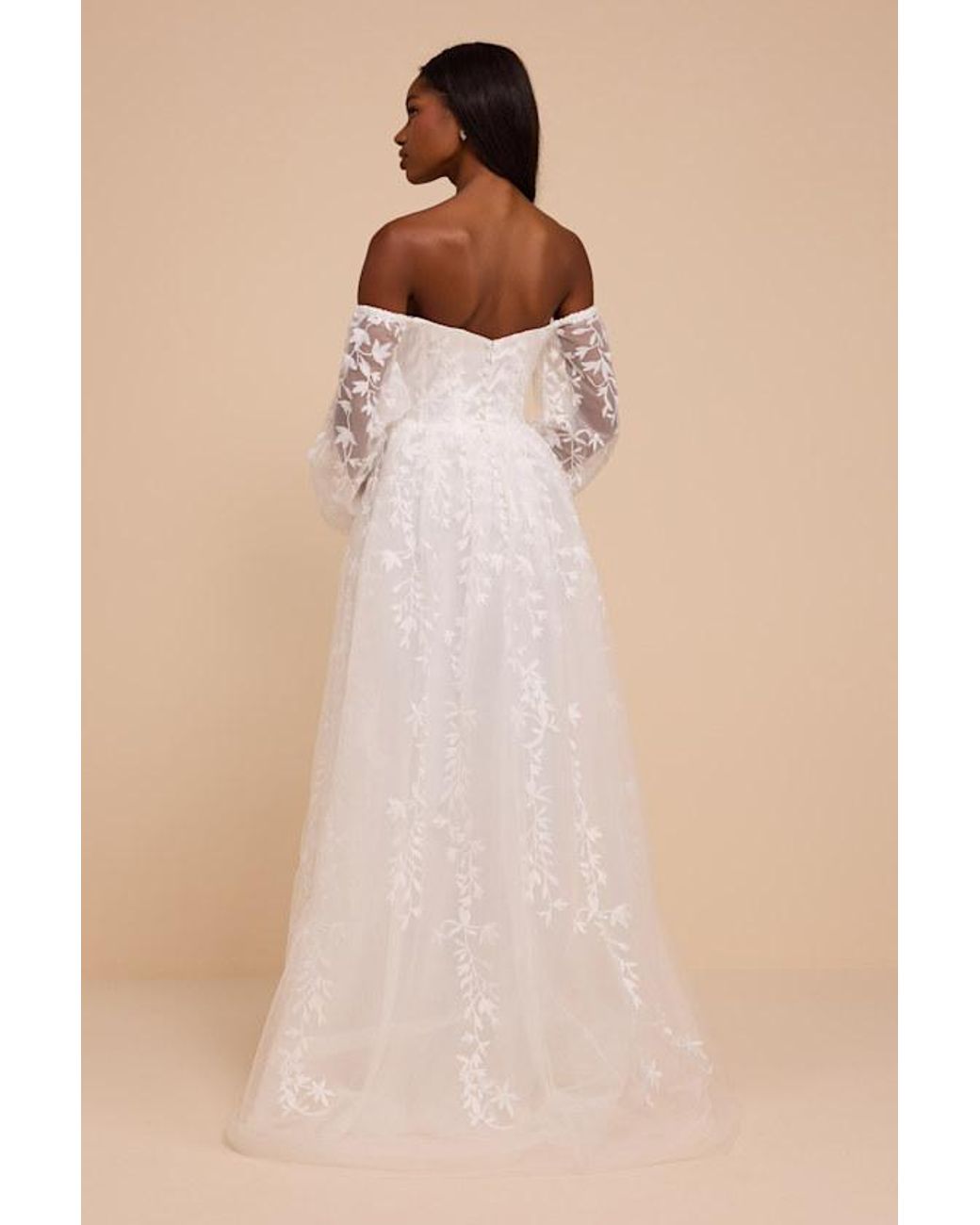 Lulus Natural Inga Off-The-Shoulder Tulle Maxi Dress