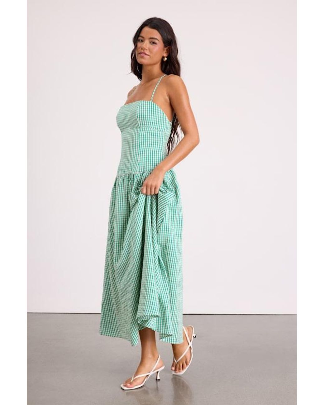Lulus Green Lanny Gingham Lace-Up Midi Dress