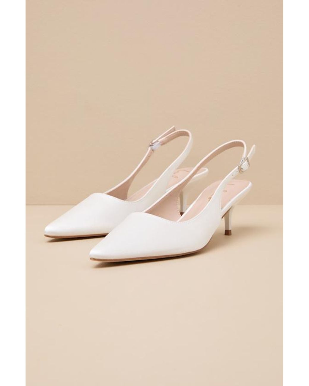 Lulus Natural Agnesca Satin Slingback Kitten Heel Pumps