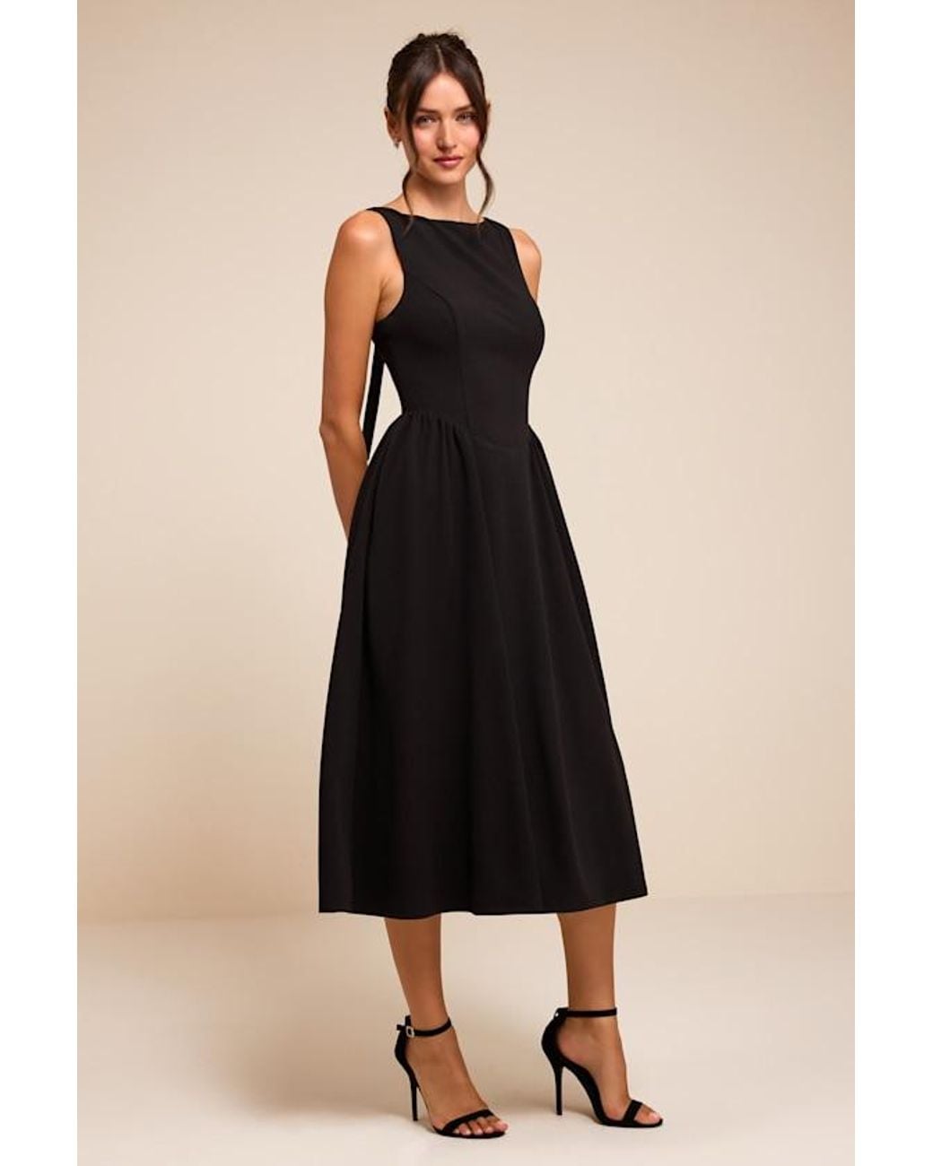 Lulus Black Kenly Boat Neck Cutout Midi Dress