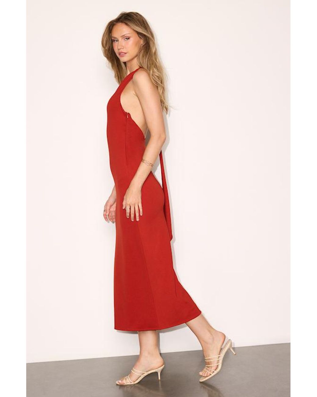 Lulus Red Parmida Rust Jersey Knit Backless Midi Dress