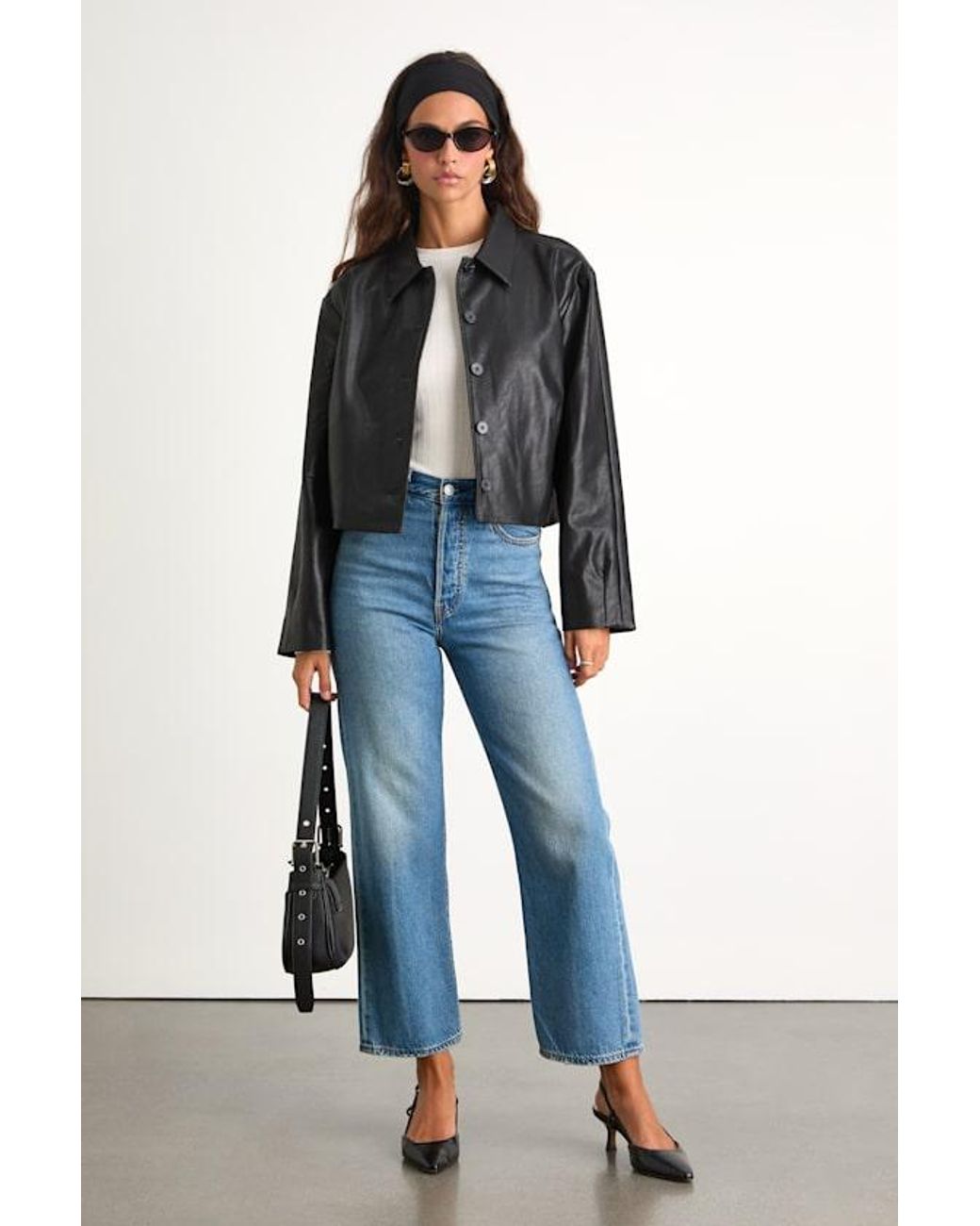Lulus Black Mariely Vegan Leather Button-Front Cropped Jacket