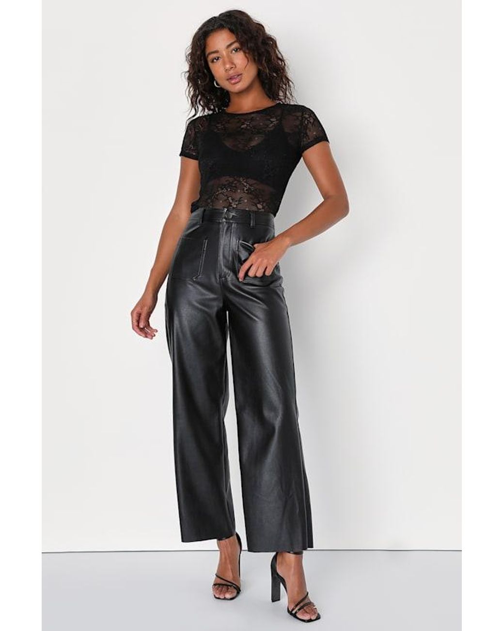 Lulus Black Clearly Sultry Lace Sheer Short Sleeve Top