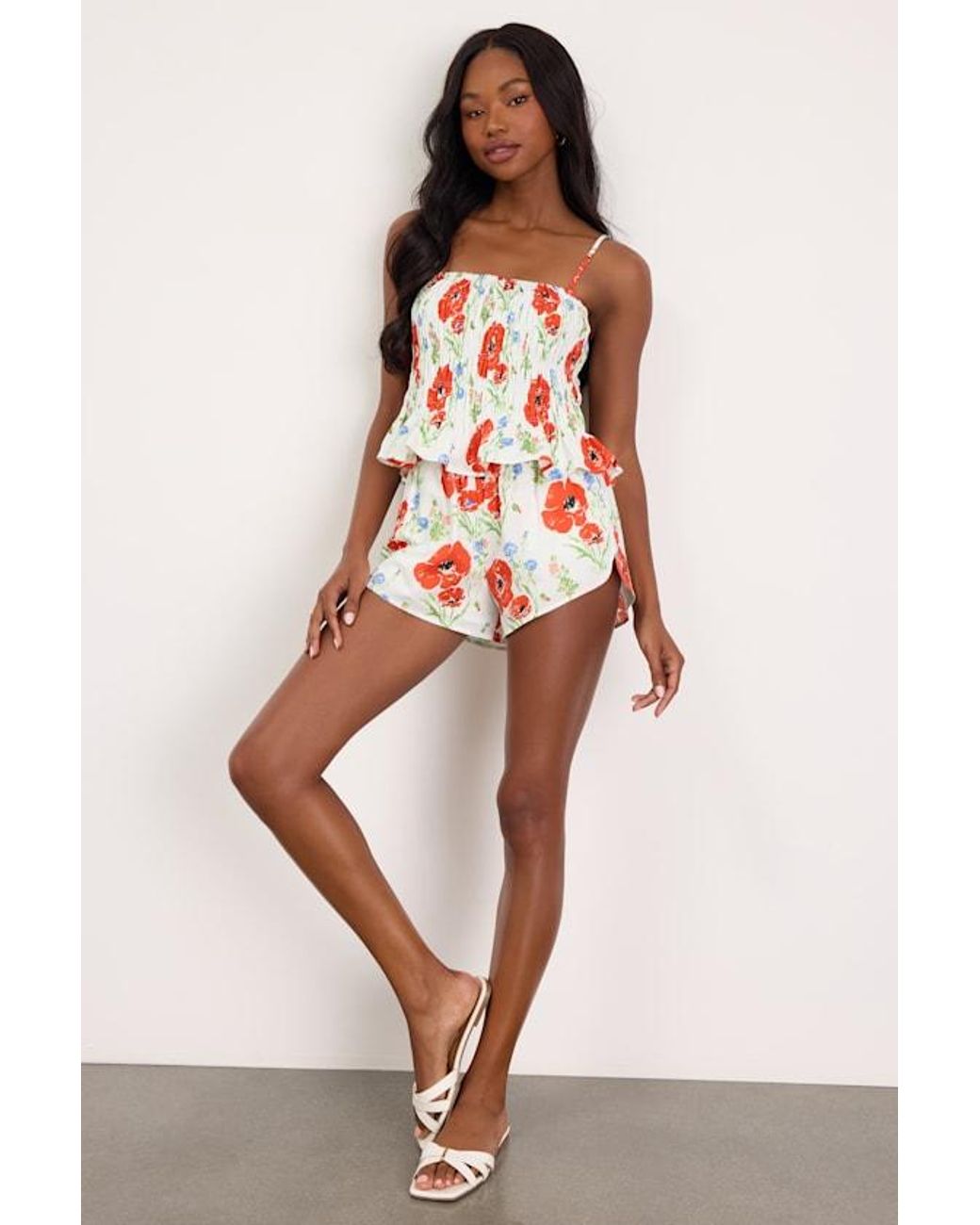 Lulus Red Delaina Multi Floral Shorts