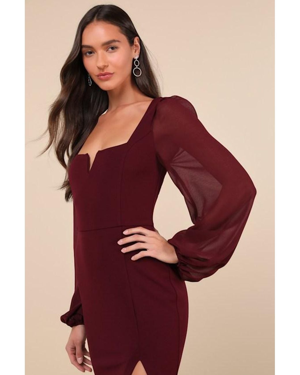 Lulus Red Composed Elegance Balloon Sleeve Mermaid Maxi Dress