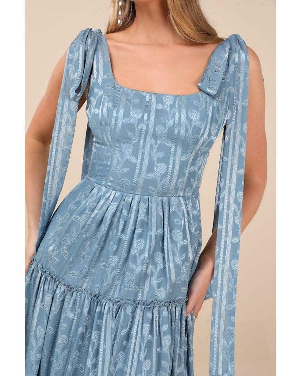 Lulus Blue Picturesque Allure Jacquard Tie-Strap Maxi Dress