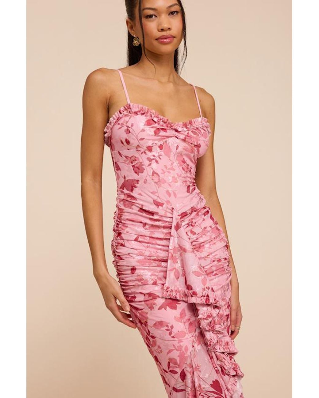 Lulus Pink Zella Multi Floral Mesh Ruffled Maxi Dress