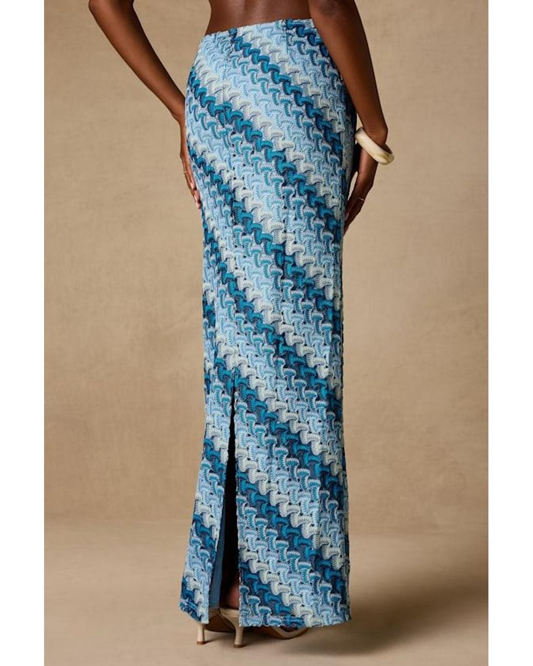 Lulus Blue Fiala Multi Crochet Chevron Mermaid Maxi Skirt