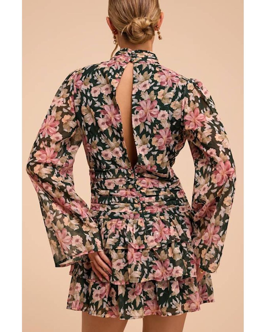 Lulus Brown Eve Floral Tiered Mini Dress