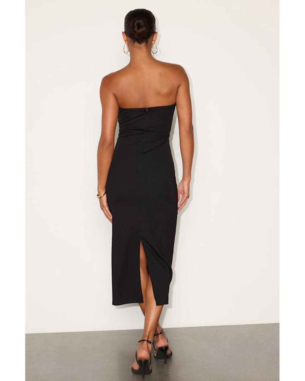 Lulus Black Iniko Strapless Bodycon Midi Dress