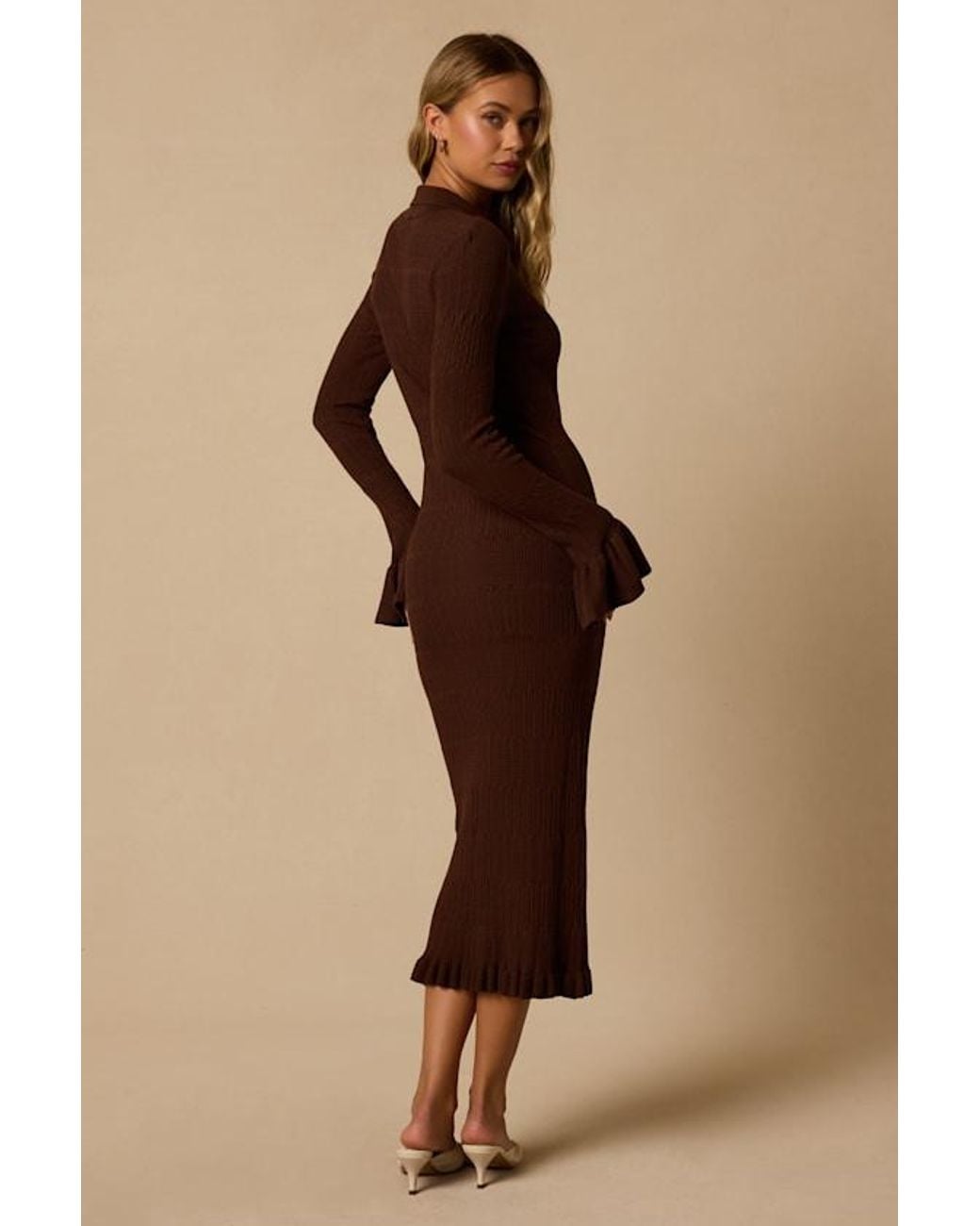 Lulus Natural Benson Ribbed Midi Sweater Dress
