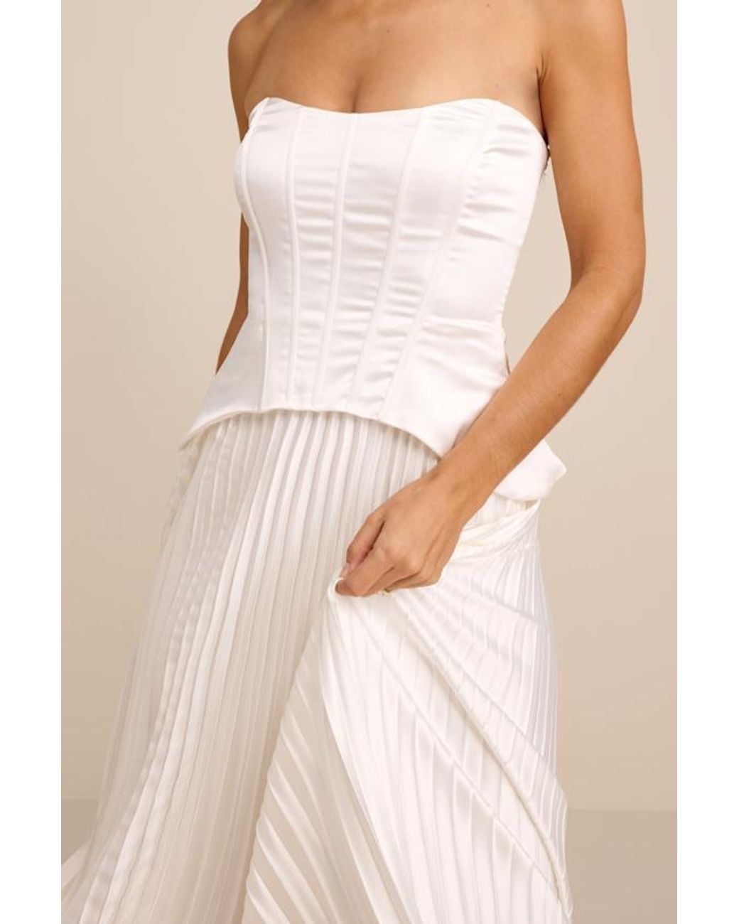 Lulus Natural Dovey Satin Pleated Maxi Dress