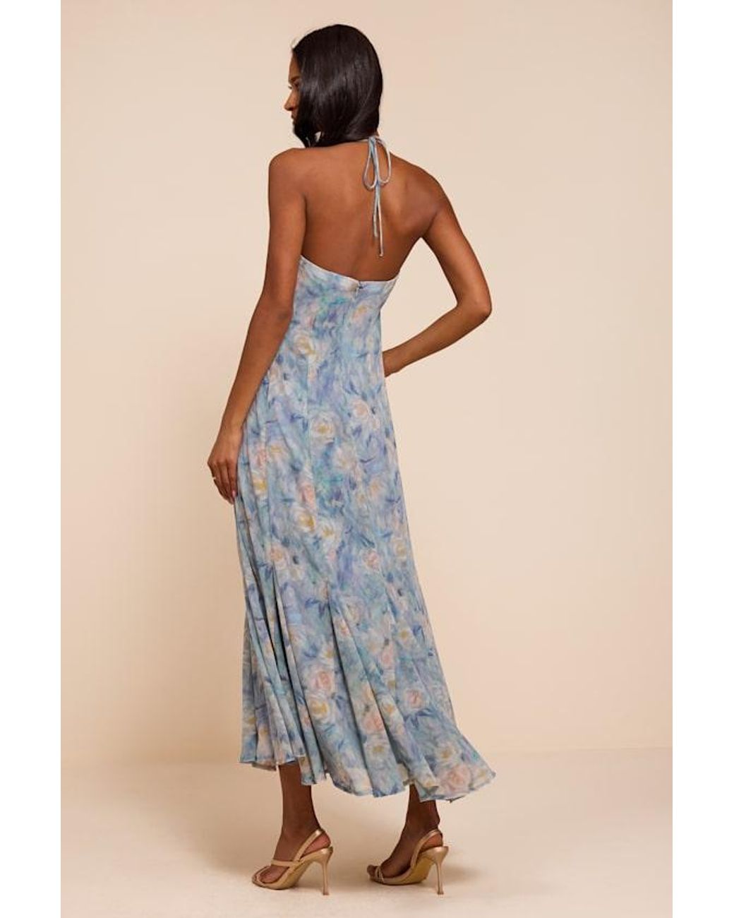 Lulus Blue Zaida Multi Floral Halter Midi Dress