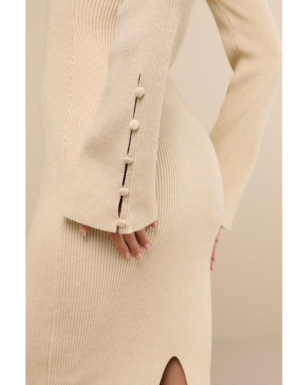 Lulus Natural Classy Attitude Ribbed Square Neck Midi Sweater Dress