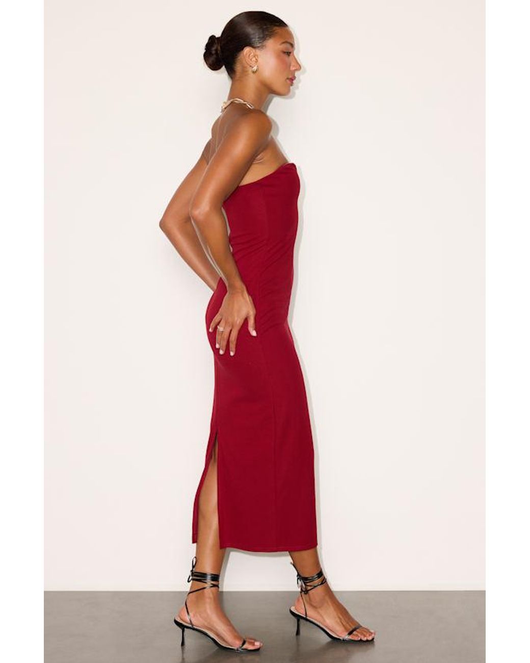 Lulus Red Iniko Strapless Bodycon Midi Dress