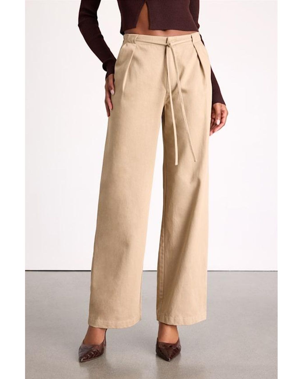 Lulus Natural Ruthie Tie-Front Mid-Rise Trouser Pants