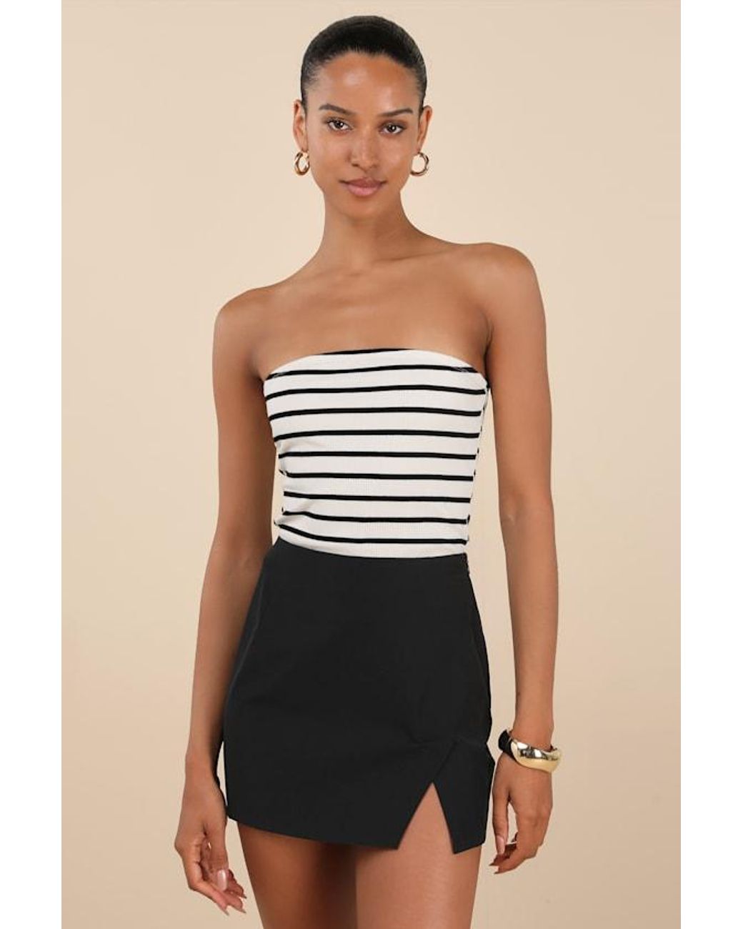Lulus Black Briana Notched Mini Skirt