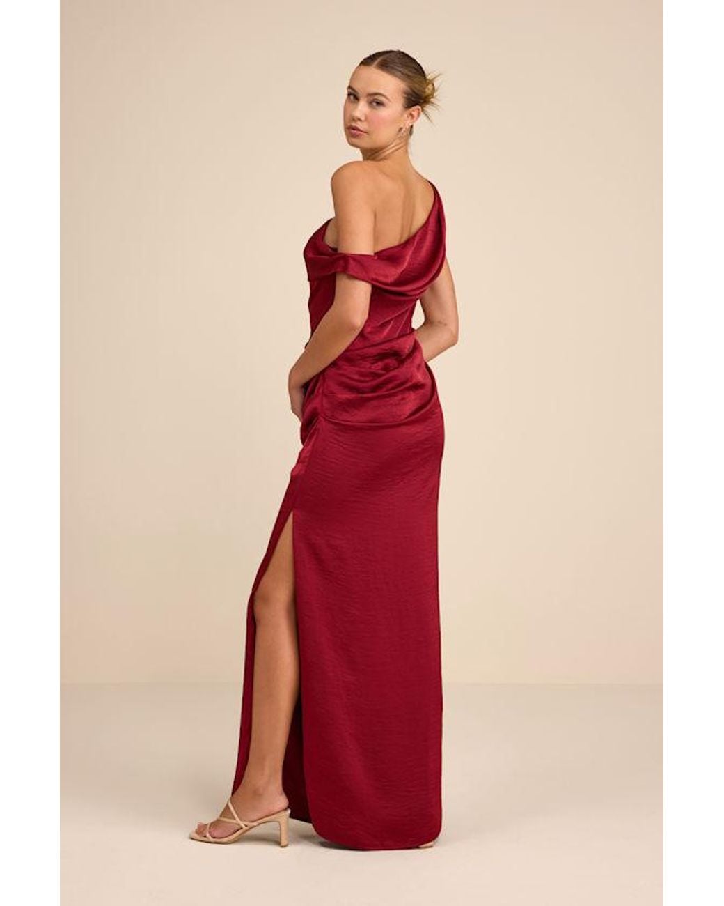 Lulus Red Aviana Satin Asymmetrical Maxi Dress