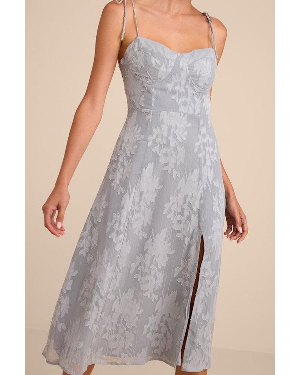 Lulus Blue Loveliest Looks Floral Jacquard Tie-Strap Midi Dress