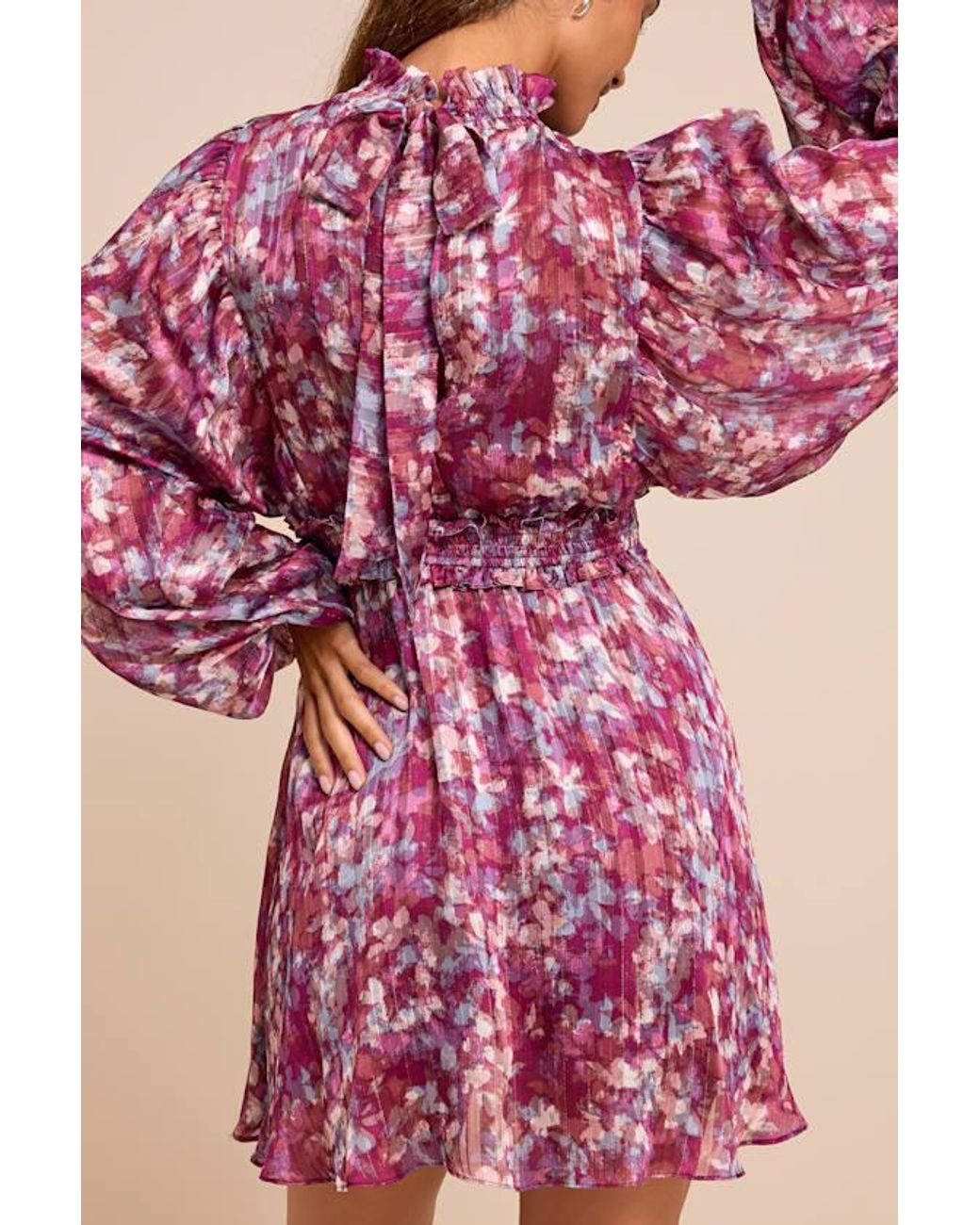 Lulus Red Andie Multi Abstract Floral Mock Neck Mini Dress