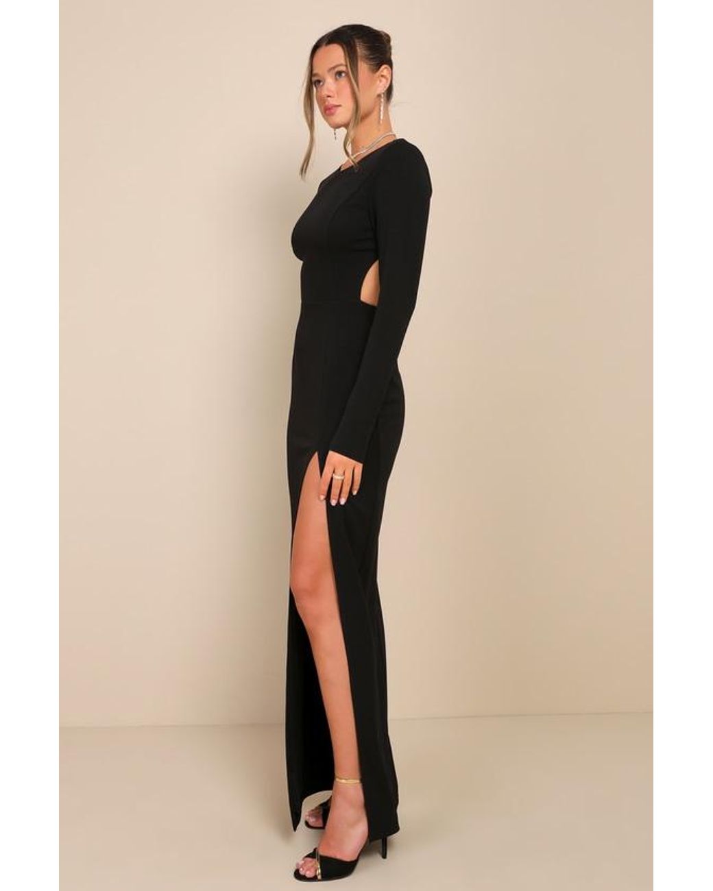 Lulus Blue Flawless Esteem Long Sleeve Cutout Column Maxi Dress