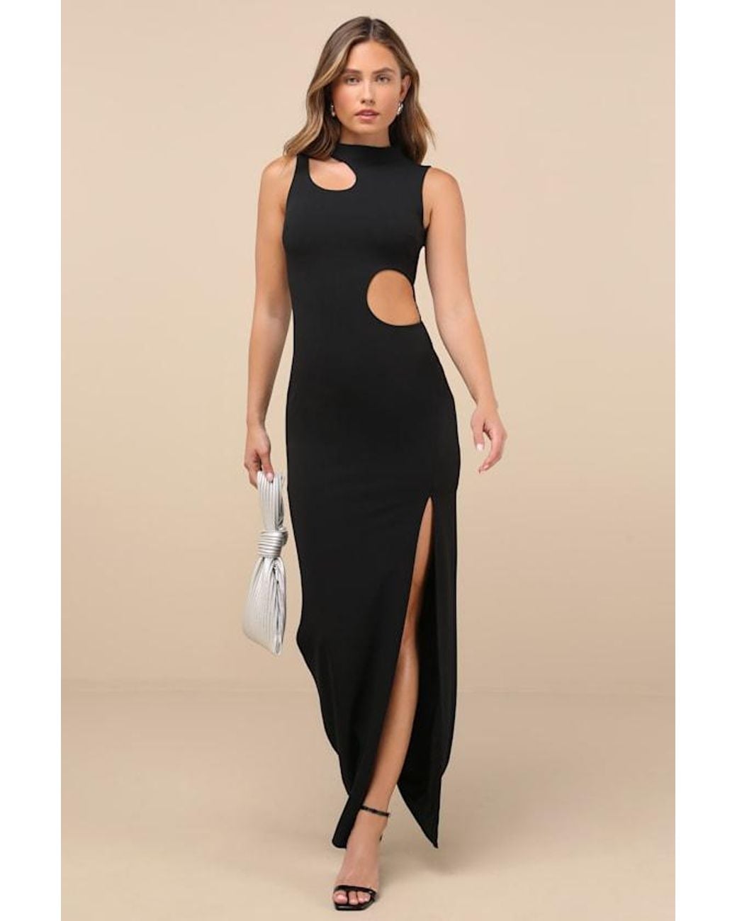 Lulus Black Sindra Cutout Column Maxi Dress
