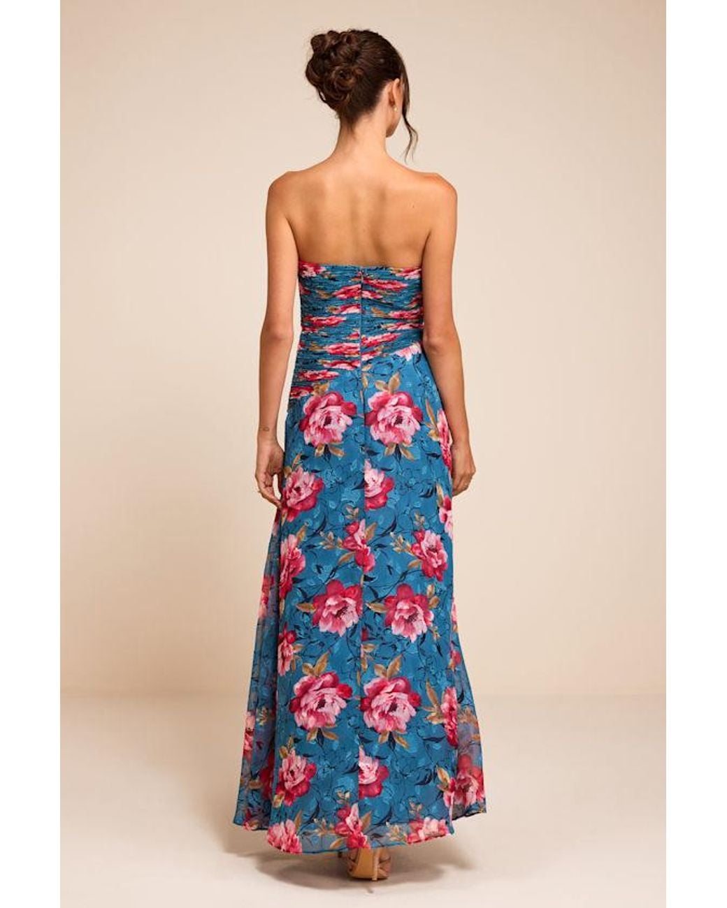 Lulus Blue Tanya Multi Satin Pleated Maxi Dress