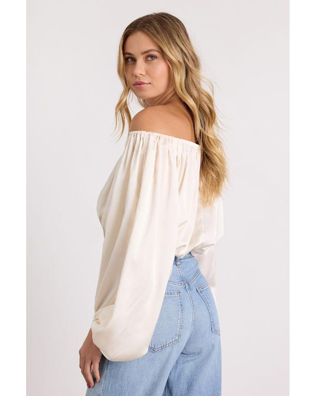 Lulus Blue Jordana Satin Off-The-Shoulder Crop Top