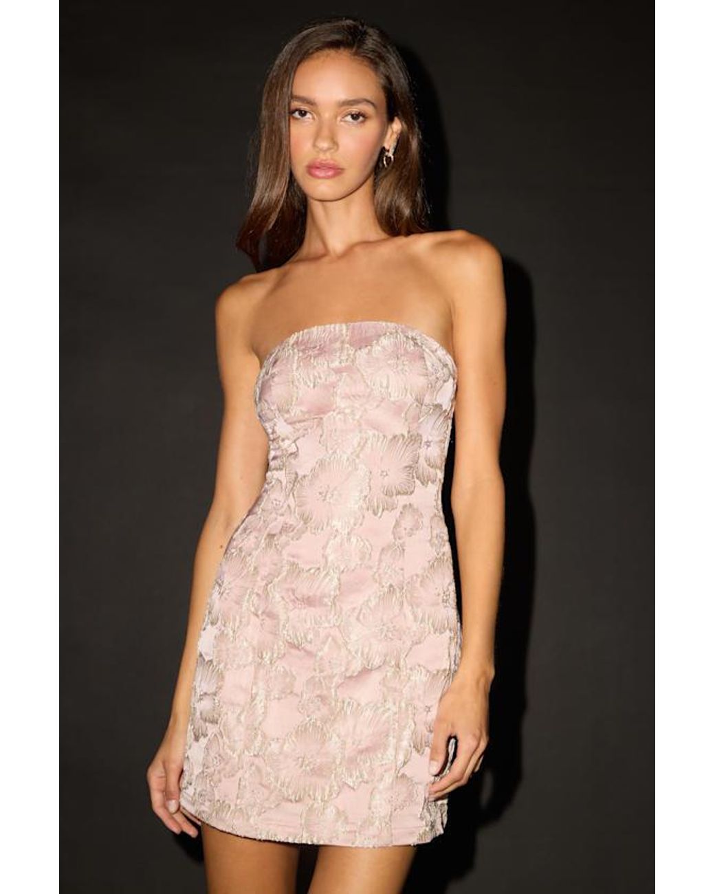 Lulus Black Aesthetic Pose Blush And Jacquard Strapless Mini Dress