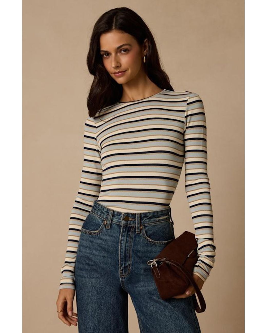 Lulus Green Thompson Striped Long Sleeve Backless Top